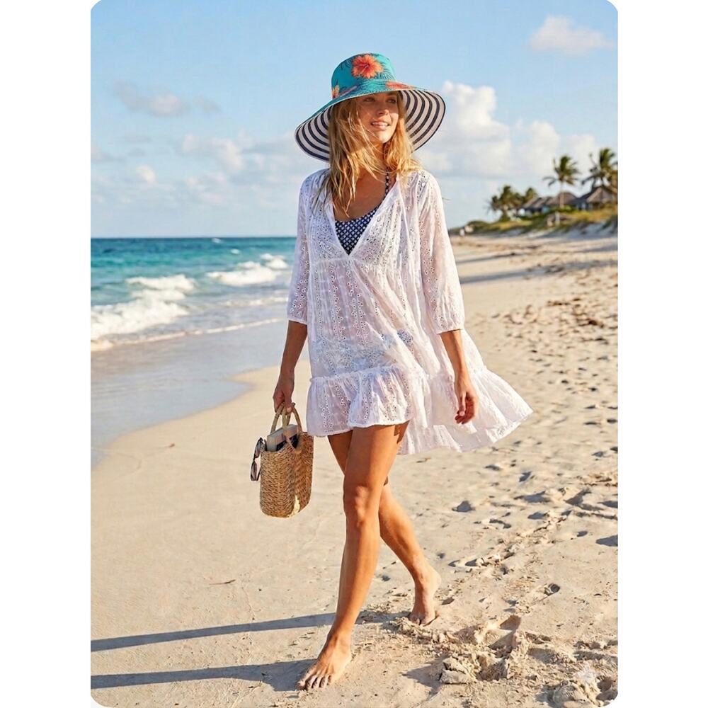 Tommy Bahama Women's Reversible Wide Wired Brim Sun Hat EUC